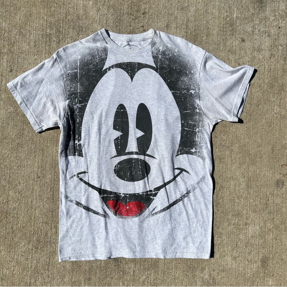 Disney Micky Mouse Face AOP Men’s Large T-Shirt Walt Disney Cartoon Gray